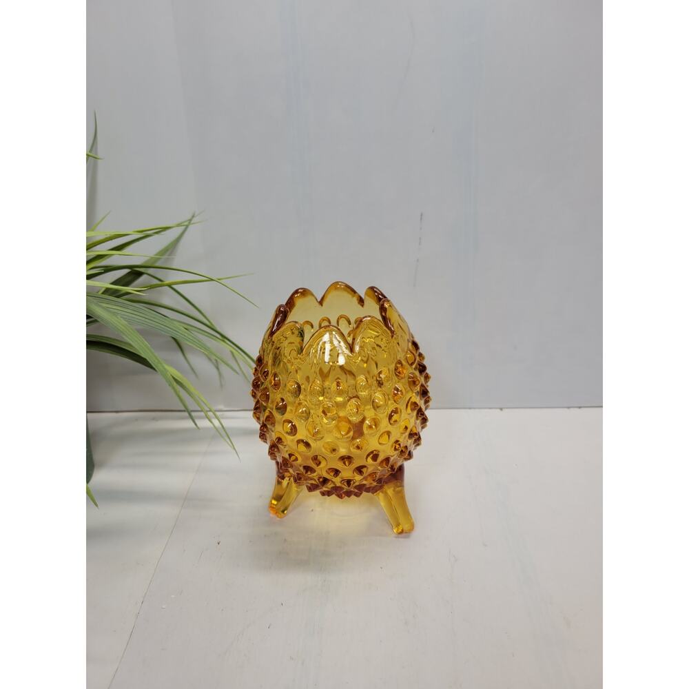 Vintage Fenton Vase Colonial Amber Hobnail 3-Toed 5"